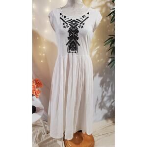 Free People Toosaloosa Slub Meadows Midi Dress Size M Cream Ivory Combo White